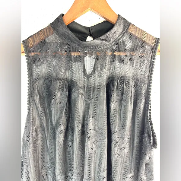 Eve & Maddie 2X Fairygoth High Neck Sleeveless Lace Top in Black - Image 2