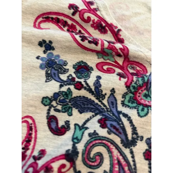 Chico's Sweater Paisley Boho Gray Blue Pink V-Neck‎ Lightweight Knit Size 1 M - Image 2