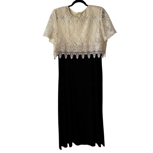 Jeffrey & Dara Black Lace Overlay Vintage Dress Formal Evening Occasion‎ Size 16 - Image 2