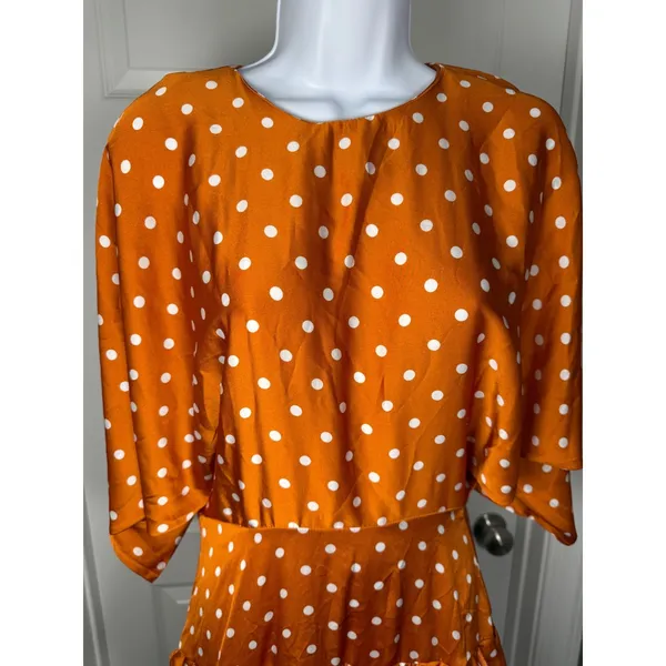 Nasty Gal Orange Polka‎ Dot Ruffle Mini Dress Open Back NWT Romantic Feminine - Image 4