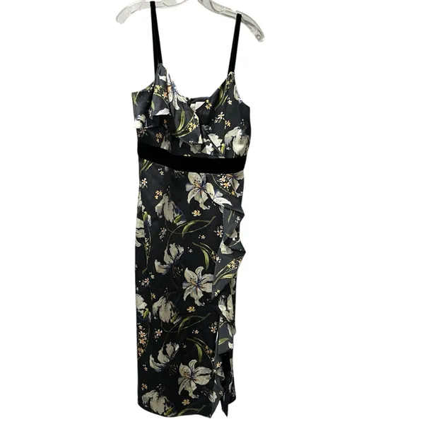 Cinq à Sept Leena Floral Print Midi Dress Size 10‎ 100% Silk with Velvet … - Image 3