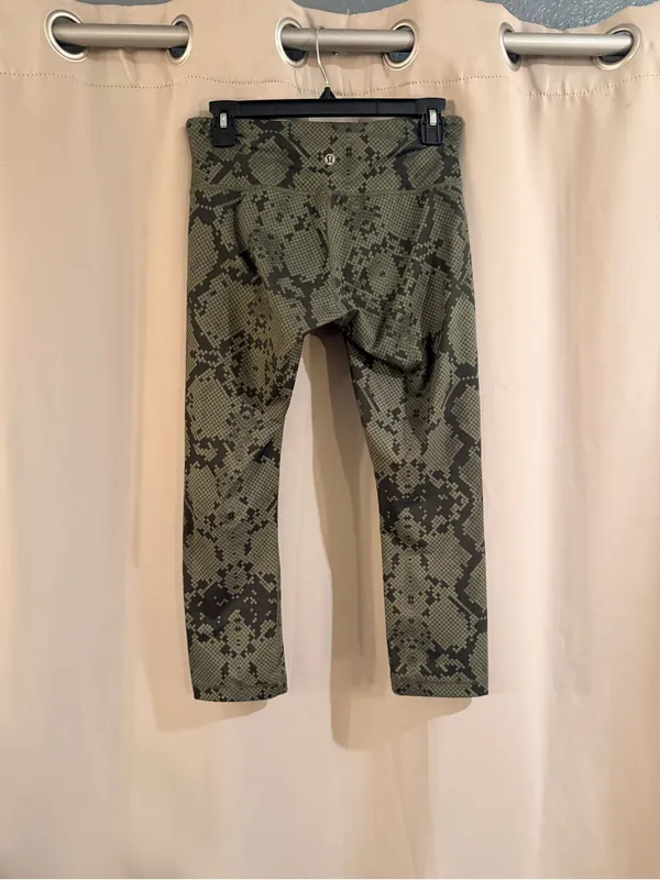 Lululemon Olive Green Snake-Print Capris - Image 2