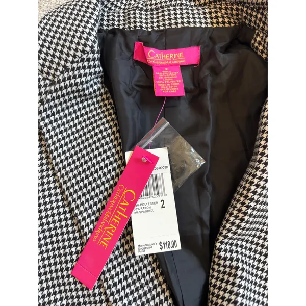 NWT‎ Catherine Malandrino Blazer Size 2 Black White Houndstooth Professional - Image 3