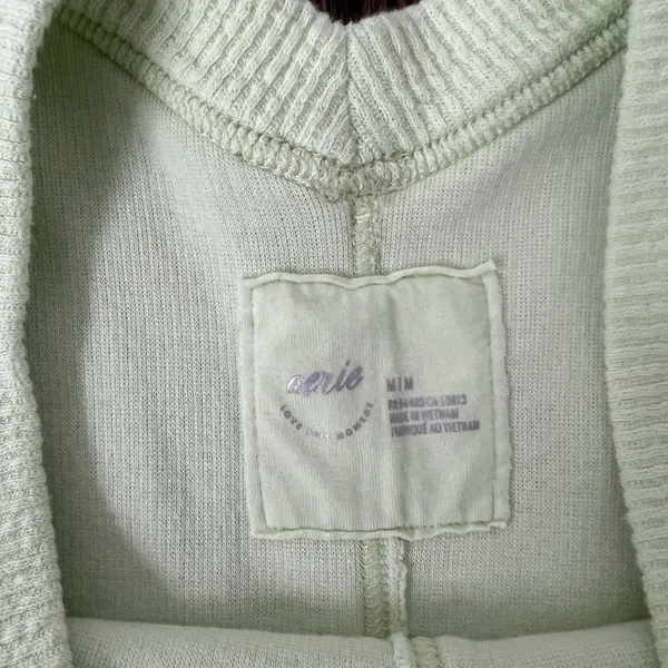 Aerie Wonder Textured V-Neck Sweatshirt Green Waffle Knit Oversized Women M EUC - Image 5