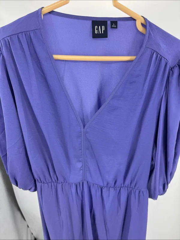 GAP open back blouson Midi Dress in Violet L silky wedding guest event party - Image 9