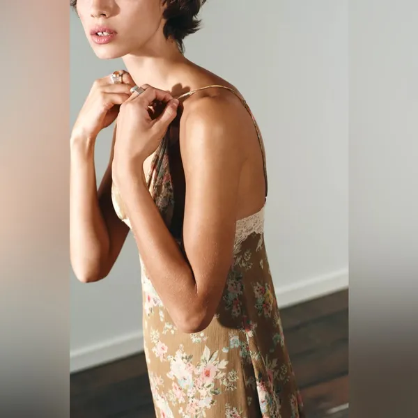 NWT Zara Floral Lace Slip Dress Lingerie-Inspired Midi Dress Spaghetti Strap XS - Image 5