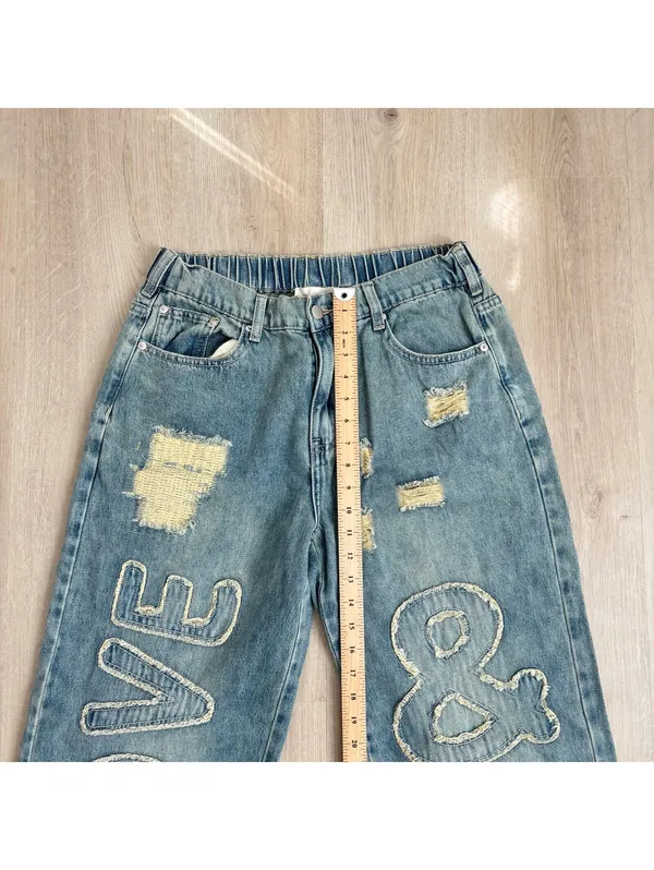Oli & Hali EUC Women's Love & Applique Patch Wide Leg Jeans Size L - Image 4