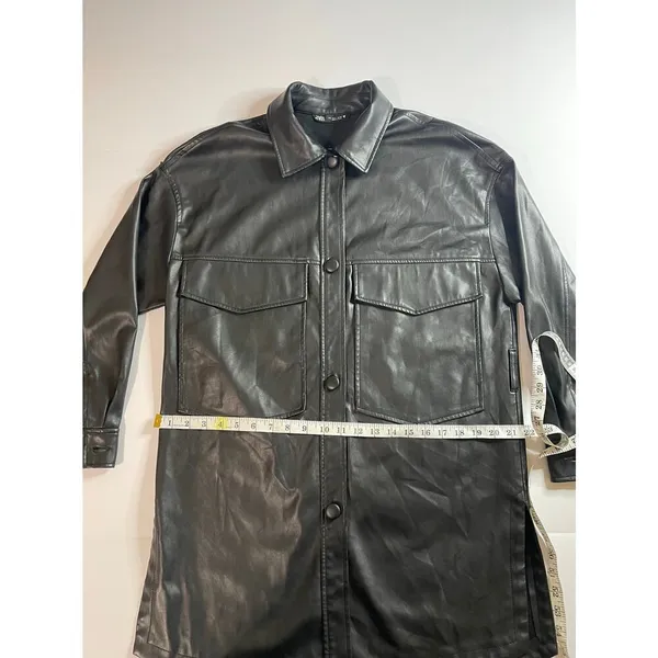ZARA long Black Leather Jacket S - Image 11