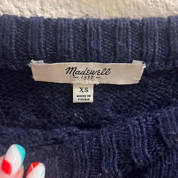 ✨Madewell Navy Easy Cable Knit Merino Wool Sz XS Sweater✨ - Image 10