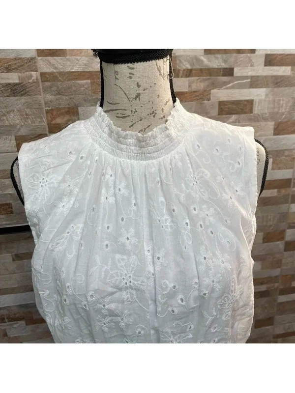Laundry By Shelli Segal White Eyelet Cotton Layered Tiered Sleeveless Dress XL - Image 5