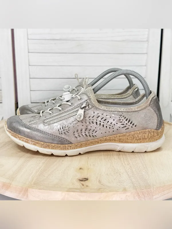 Rieker N42K6 Nikita Slip-On Sneakers Metallic Silver 41 US 9.5 Athleisure - Image 3