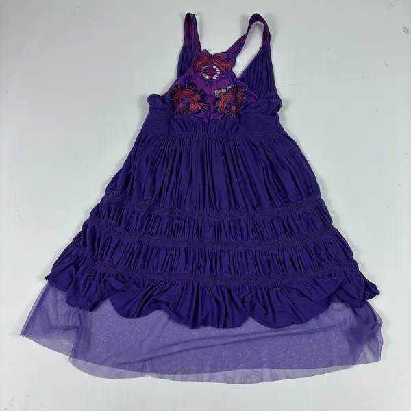 Free People Dress‎ Womens S Purple Halter Smocked Embroidered Short Sundress - Image 4