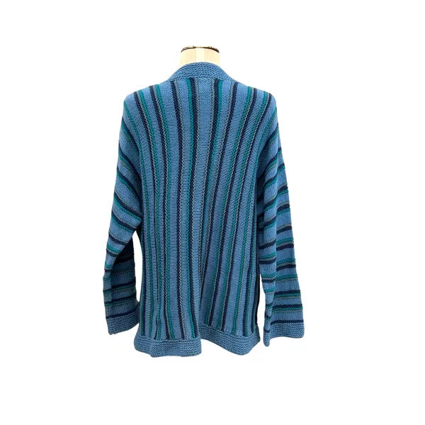 Storybook Knits Jazzy Weave Shrug Sweater Blue Striped Knit Cardigan Size‎ Large - Image 7