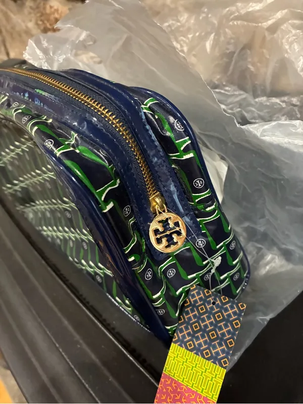 Tory Burch Rain Boot Large Cosmetic Case Bag Navy Galoshes 416 Blue Green NWT - Image 7