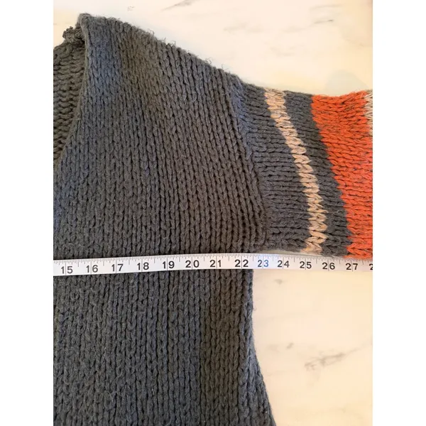 Davi & Dani Charcoal Grey Chunky Knit Striped Balloon‎ Sleeve Cardigan Medium - Image 6