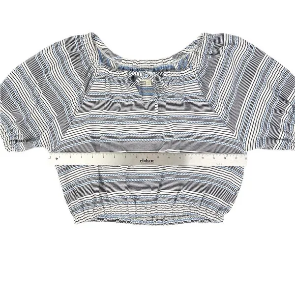 Madewell Jacquard Keyhole Short Sleeve Crop Top Black‎ Striped Size XS - Image 7