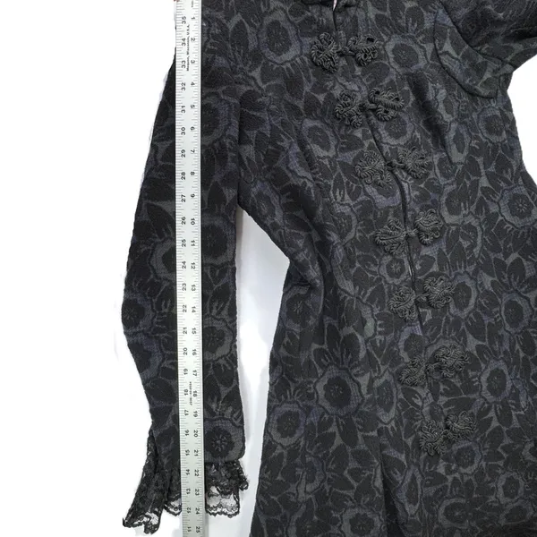 Custom Black Jacquard Long Coat Womens Medium Goth Wool Maxi Overcoat Witchy VTG - Image 11