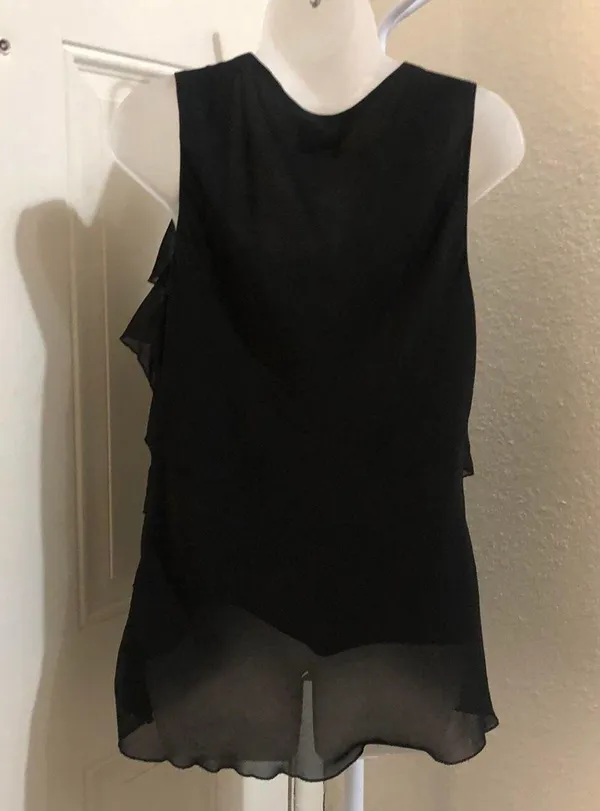 2000s Asymmetrical ruffle black goth fairy grunge sleeveless tank cami top blouse Brand:spense - Image 2