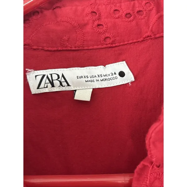 Zara Women eyelet embroidered dress Red 8420/916 Size XS x-small - Image 5