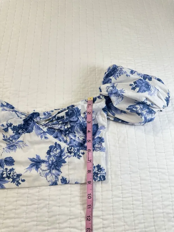 Abercrombie & Fitch Blue Floral Puff Sleeve Crop Top M Cottagecore Coquette - Image 3
