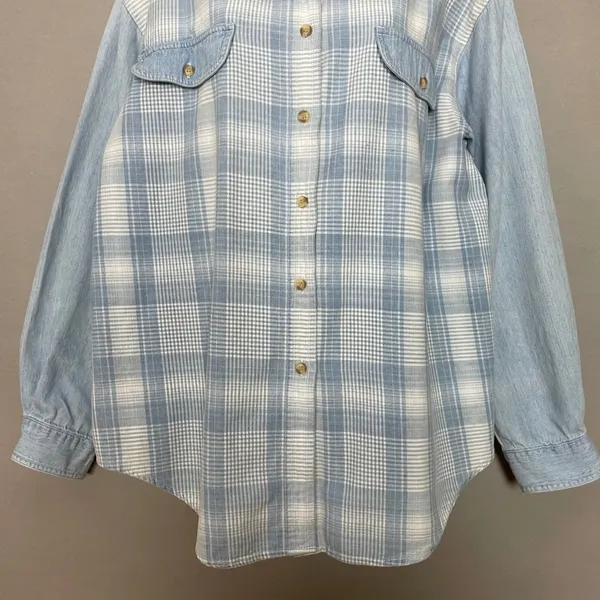 Vintage 90s Paris Sport Club Button Down Shirt FLAWS Women Large Plaid Grunge‎ - Image 4