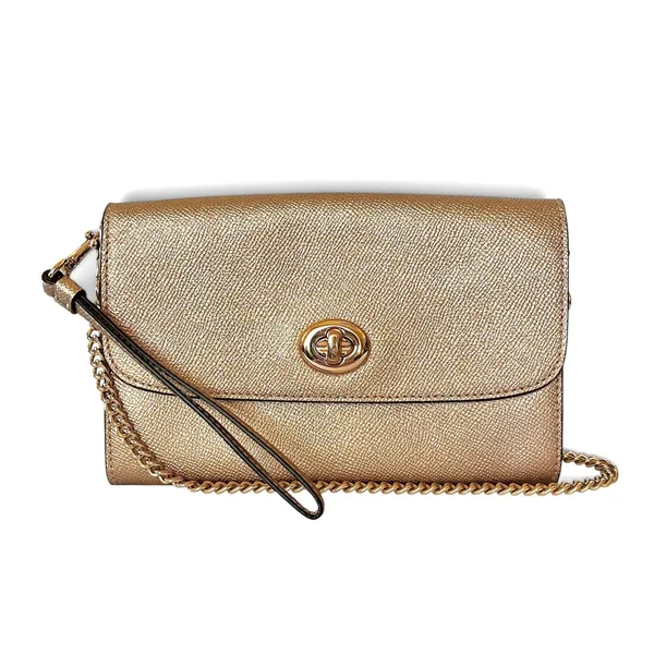 Coach Rose Gold Leather Gold Turnlock Chain Crossbody Convertible Bag #F22828 - Image 13