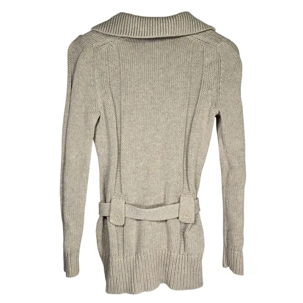 Banana Republic Womens Small Beige Organic‎ Cotton Belted Button Knit Cardigan - Image 2