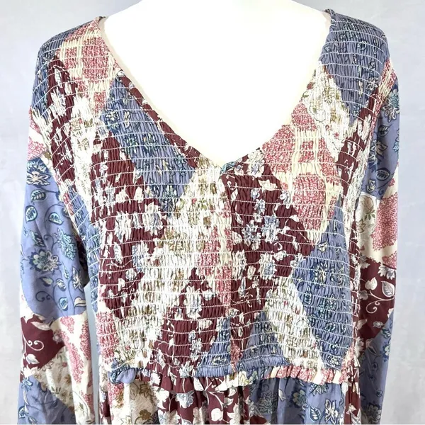 Maurice’s plus long sleeve boho patchwork smocked peplum top size 1X - Image 5