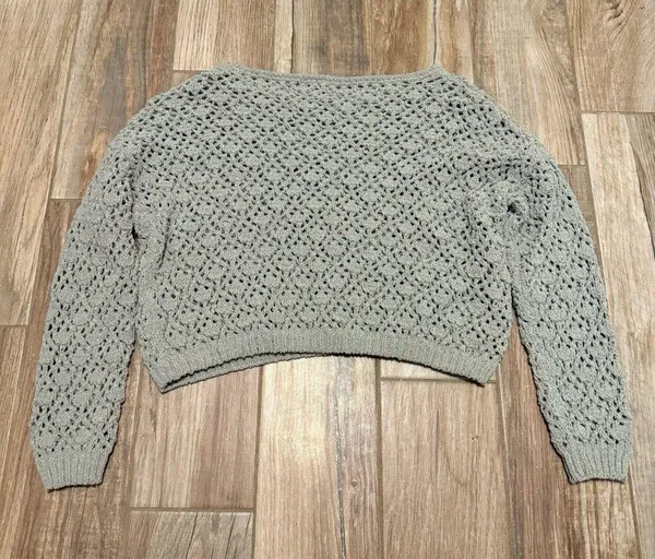 Anthropologie Moon & Madison Sage Green Crocheted Cropped Sweater - Image 4