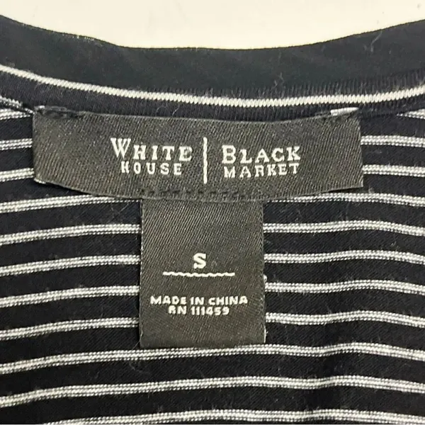 White House Black Market Black White Striped Floral Accent Women's Top Small - Image 9