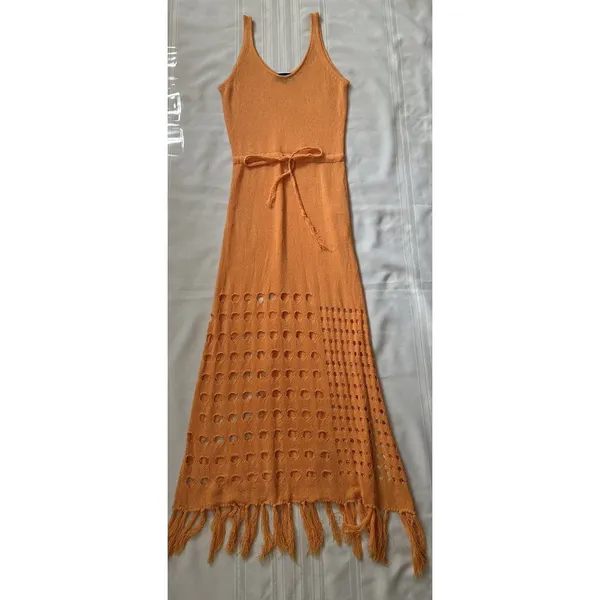 Vici Caliana Tassel Cover-Up Maxi Dress Size L Orange Boho Style Sleeveless EUC - Image 8