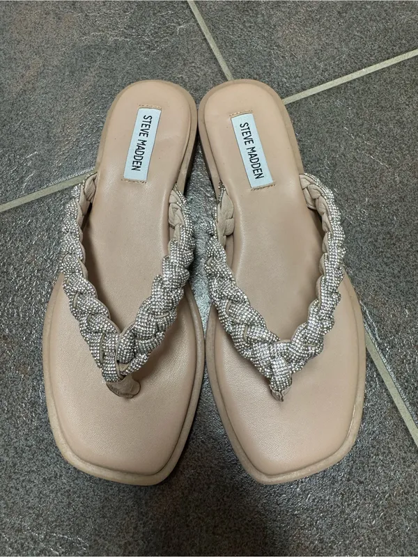 Steve Madden Amily Rhinestone Thong Sandals Slip On Silver 8.5 - Image 11
