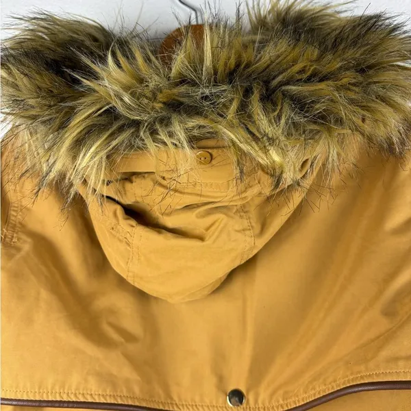 H&M Divided Small Faux Fur Shearling lined‎ Hooded Parka Coat Light Brown - Image 8