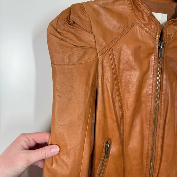 Vintage Hinge Seattle Womens Tan Leather Jacket Small Moto‎ Indie Grunge Rocker - Image 2