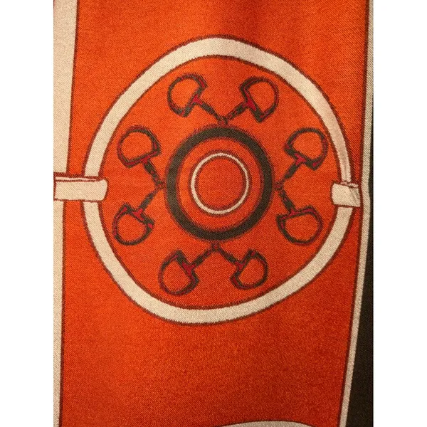Equestrian Horse‎ Bit Print Oversized Scarf Wrap Orange Green Fringed Shawl - Image 4