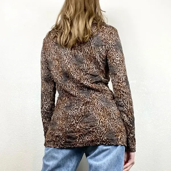 Vintage y2k Brown Swirl Pattern Long Sleeve Turtleneck Blouse - Image 2