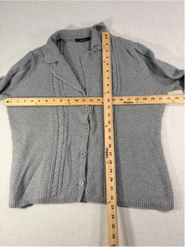 Heather B 100% Cotton Cable Knit Button Front Cardigan Sweater Heather Grey XL - Image 2