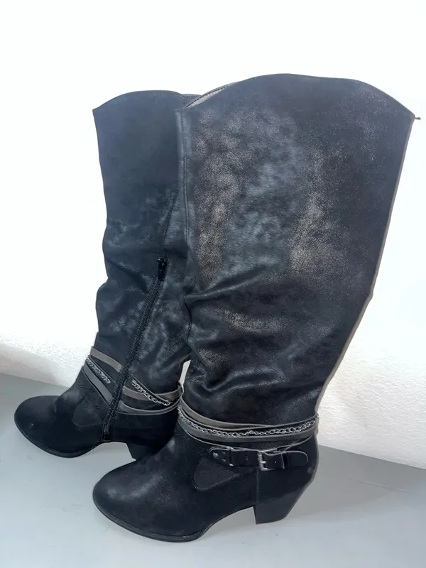 Jellypop Kylee Chain Strap Gunmetal Metallic Brushed Moto Boho Knee Zip Boots 10 - Image 4