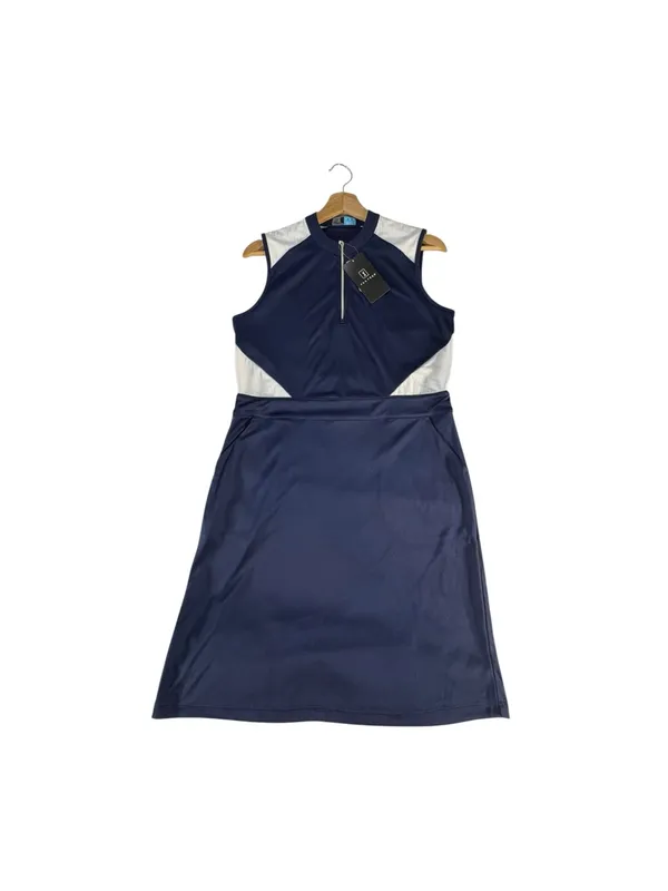 NWT PGA TOUR Women’s Golf Dress M Navy White Mesh Colorblock 1/4 Zip Pockets - Image 5