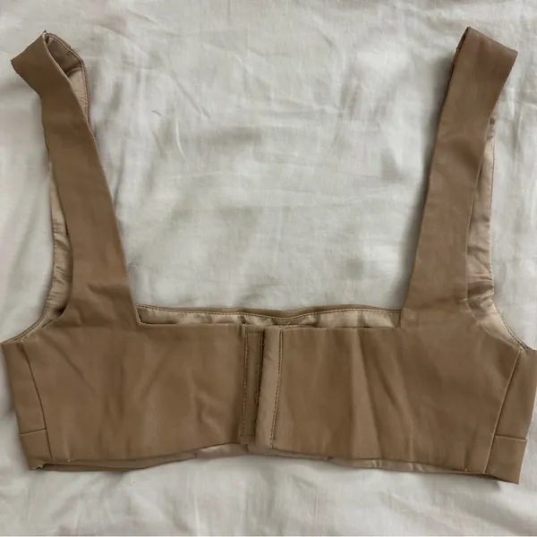 Meshki Mahla Faux Leather Crop Top - Camel, XS - Image 3