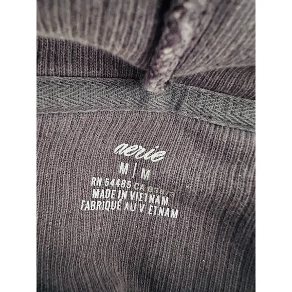 Aerie‎ Womens Shirt New Love Corded Cropped Ribbed Hoodie Sweatshirt Gray Medium - Image 5