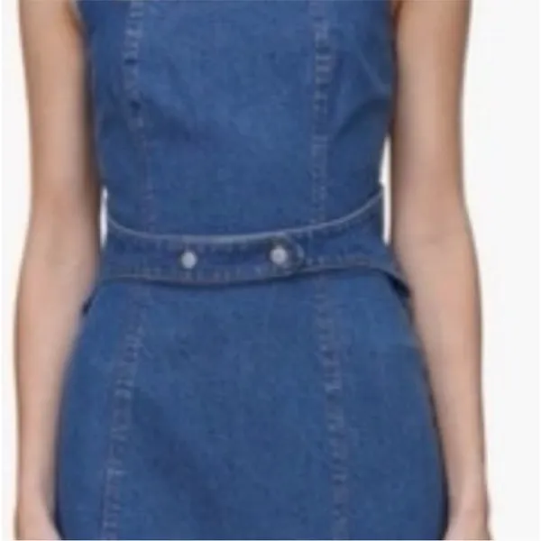 Avec Les Filles Denim Square-Neck Mini Dress in Blue - Image 7