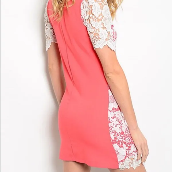 Coral Ivory Floral Lace Collared Sheath Mini Dress Size M NWT - Image 5