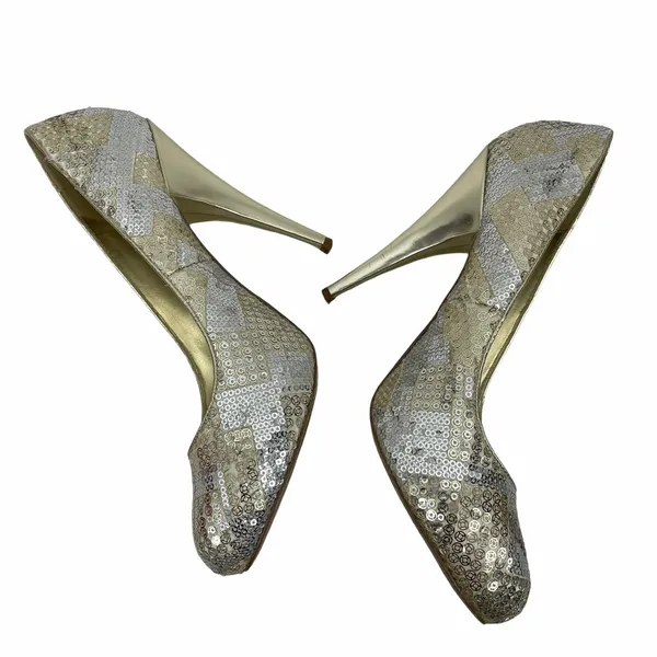 Aldo Glicken Sequins Glitter Pumps Metallic Gold Silver Size 39 - Image 6