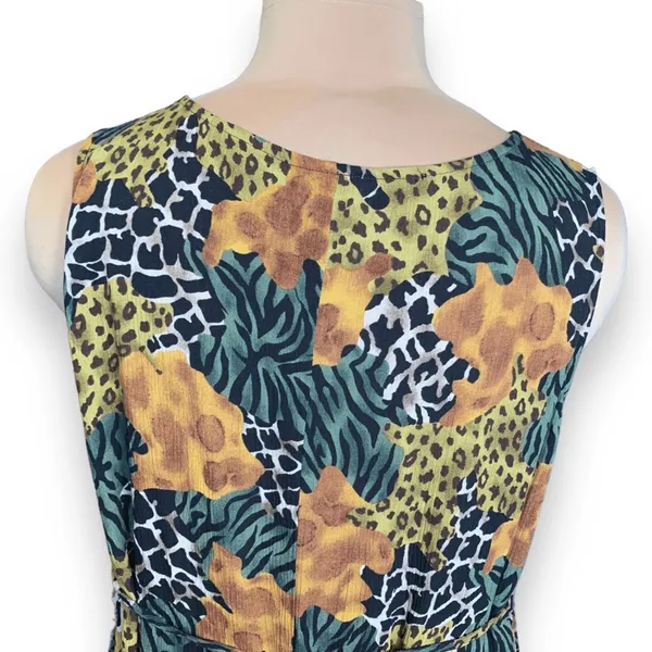 Requirements Vintage 90s Sleeveless Mixed Animal Print Maxi‎ Dress Green Yellow Brown Large - Image 5