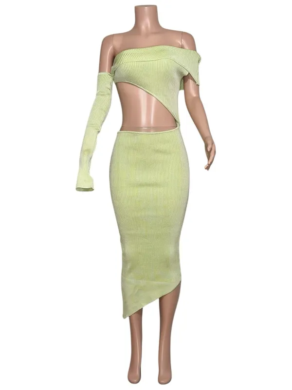 BAOBAB Botanico Ribbed Knit Asymmetrical Dress, Mantis, Medium - Image 6