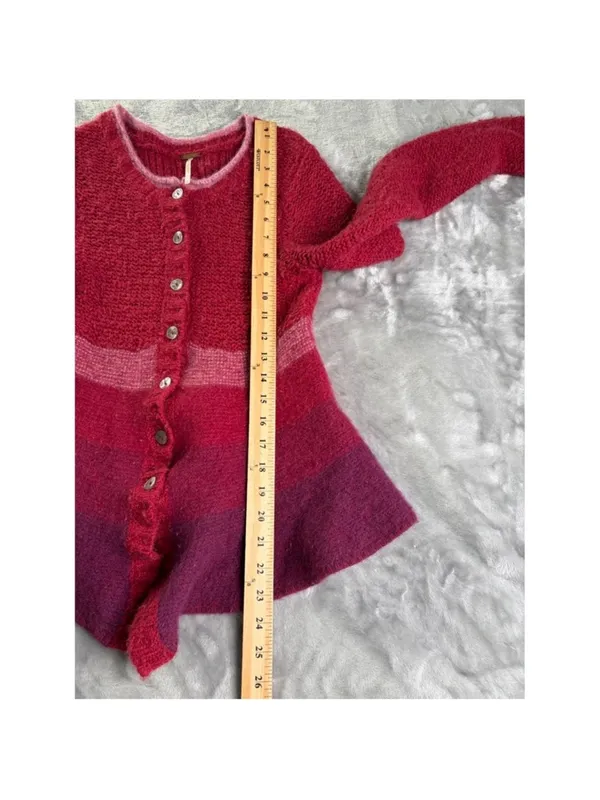 Free people pink purple gradient angora wool sweater knit peplum cardigan XS - Image 5