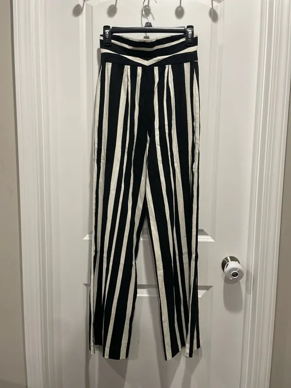 Alice and Olivia Umbrella Stripe Linen Wide Leg Pants Size 2 - Image 6