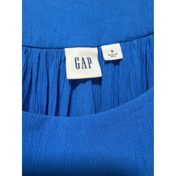 GAP Womens Blue Crinkle Sleeveless High Neck High Low‎ Midi Dress Size Small - Image 3