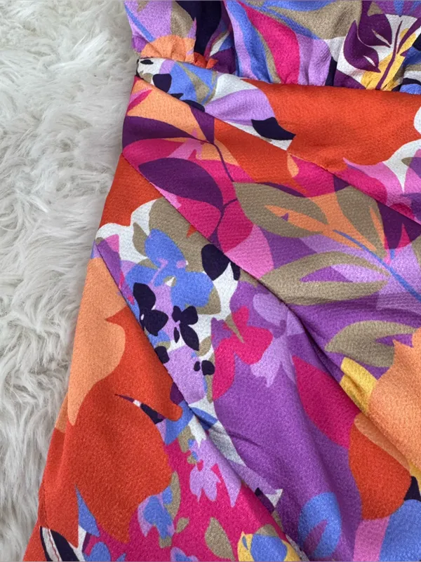 AIDAN‎ MATTOX One Shoulder Cocktail Dress Size 4 Pink Purple Floral Colorful - Image 5
